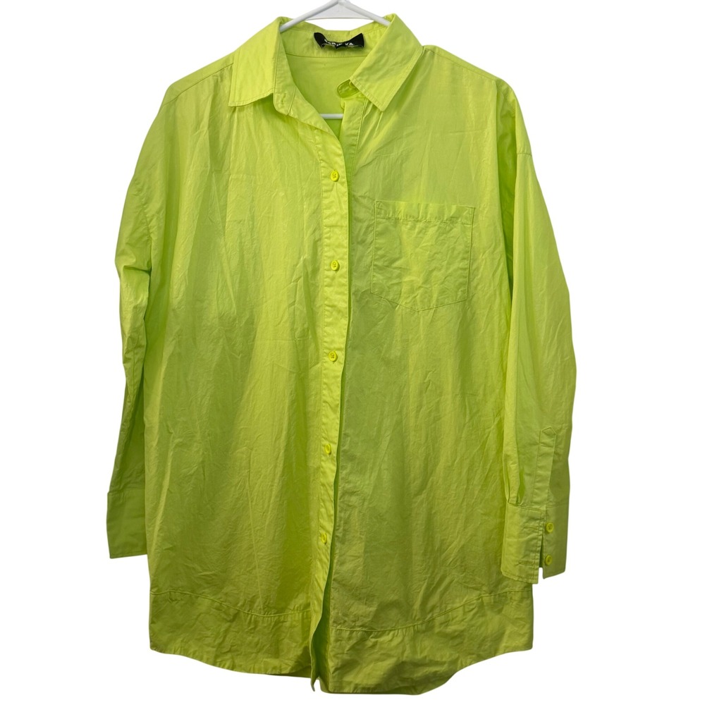 SER.O.YA Oversized Neon Lime Green Button Down Shirt Long Sleeve Cotton XXS
